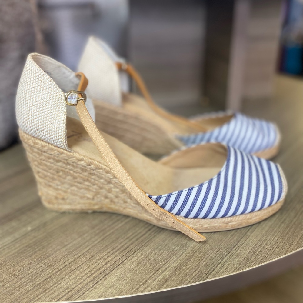 Striped Espadrille Wedge Sandals
